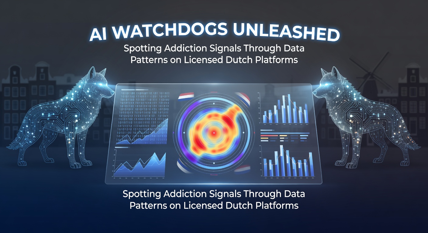 AI-algoritmes analyseren datapatronen op een Nederlands gokplatform, met grafieken van spelersgedrag en waarschuwingsiconen