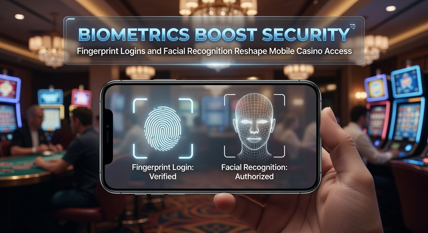 Geavanceerd gezichtsherkenningssysteem op een casino-app interface, met slotmachines op de achtergrond, illustrerend next-level beveiliging