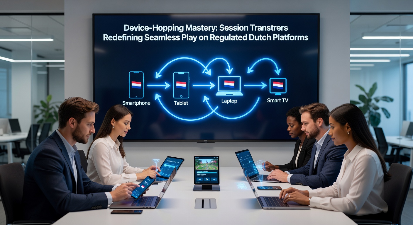 Grafiek toont succespercentages van sessie-overdrachten op Nederlandse platforms, met een piek in multi-device gebruik in 2025-2026