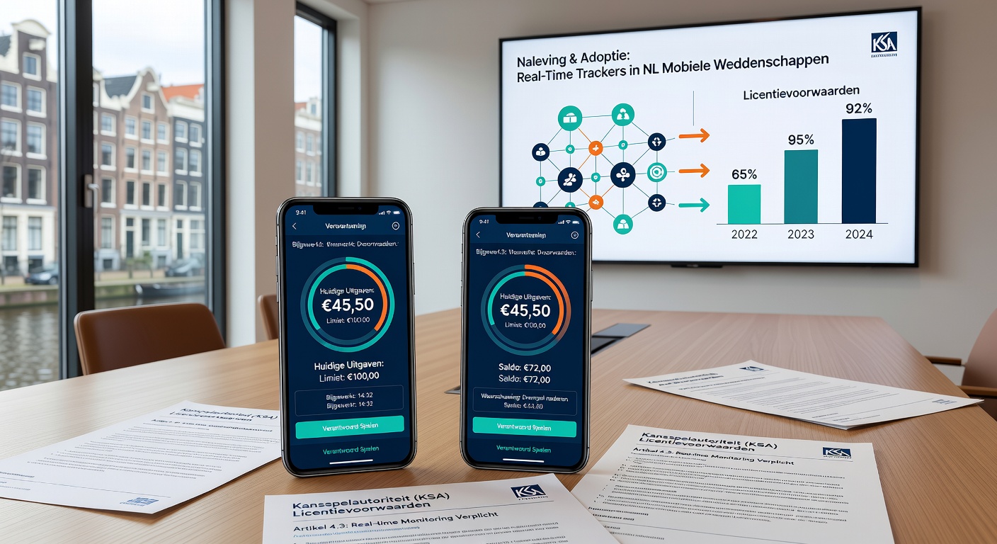 Diagram dat laat zien hoe licentievoorwaarden leiden tot integratie van real-time trackers in mobiele gokplatforms