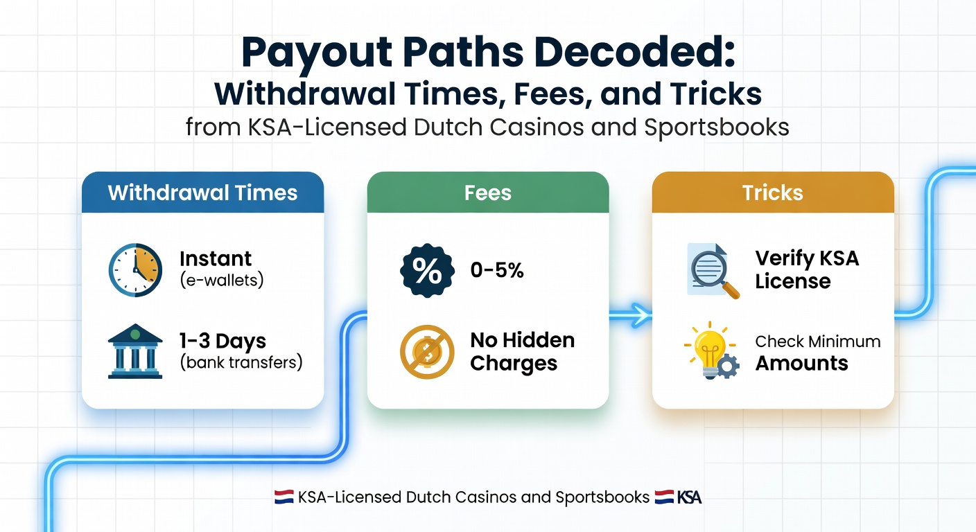 Grafiek die de gemiddelde uitbetalingstijden vergelijkt bij KSA-gelicentieerde online casinos en sportboeken in Nederland, met balken voor iDEAL, bankoverschrijving en e-wallets